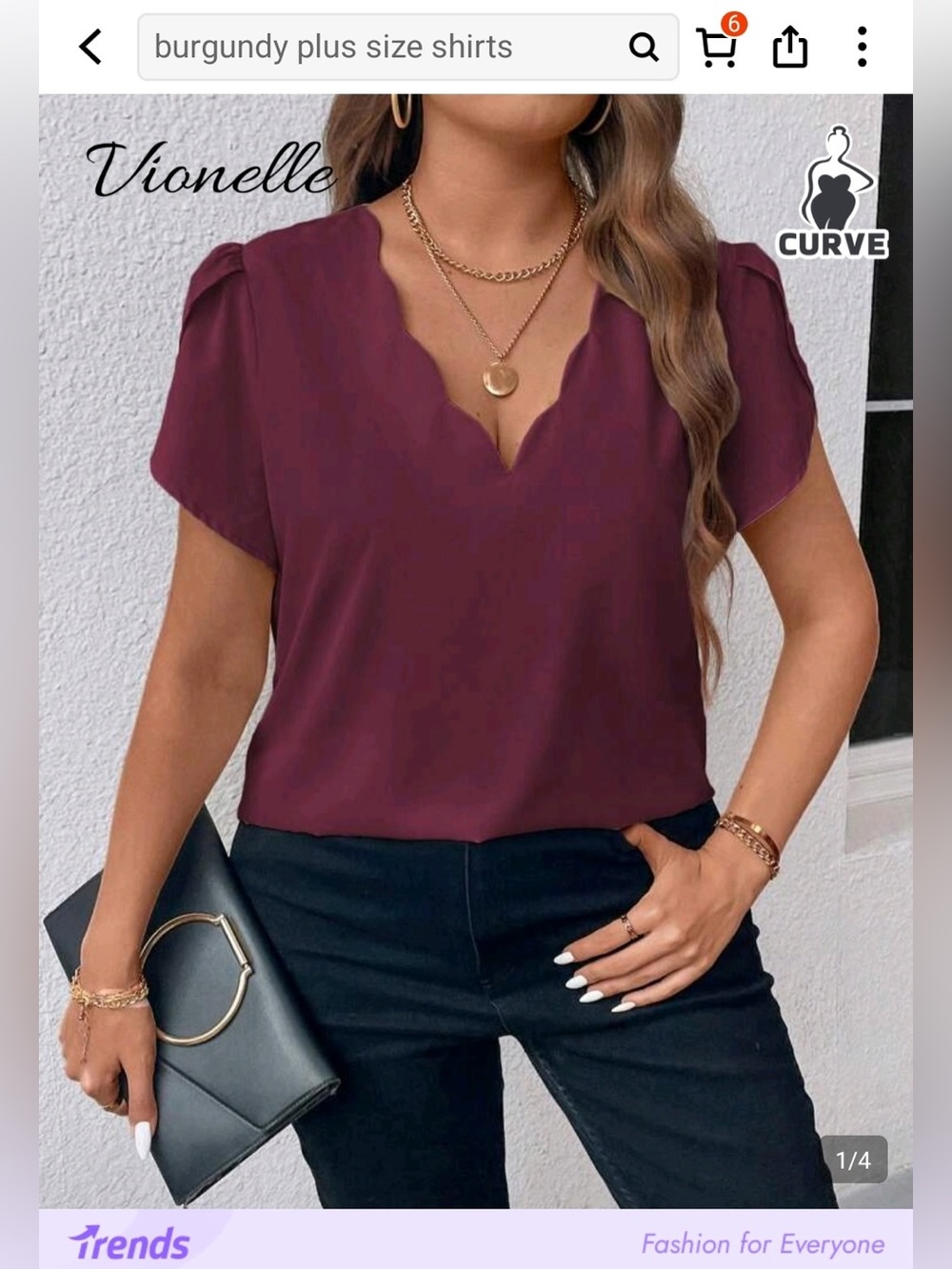 SHEIN Burgundy Scallop V-Neck Plus Size Top